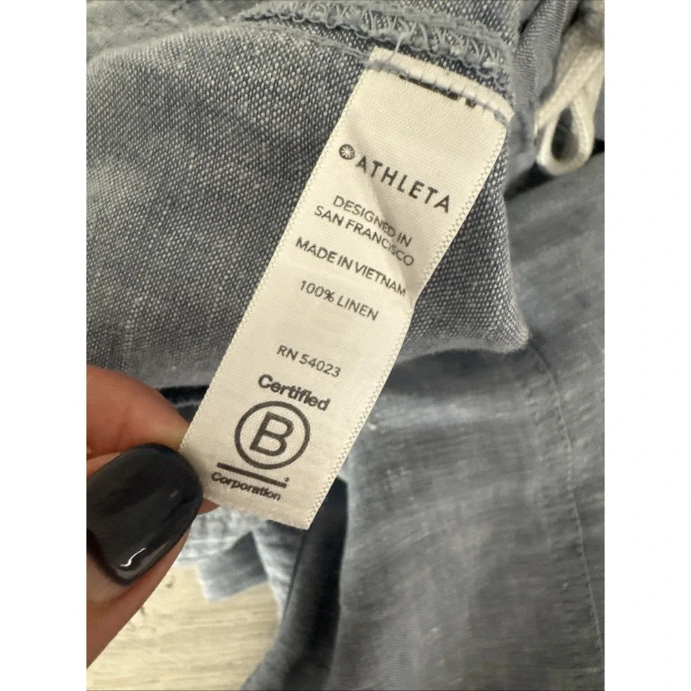 Athleta Cabo Wide Leg Pants Size 10 100% Flax Linen Light Blue Zip Pockets Vacay - Picture 10 of 10